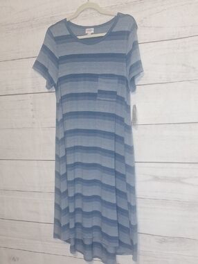 NWT LuLaRoe Blue Striped Carly Tee Dress